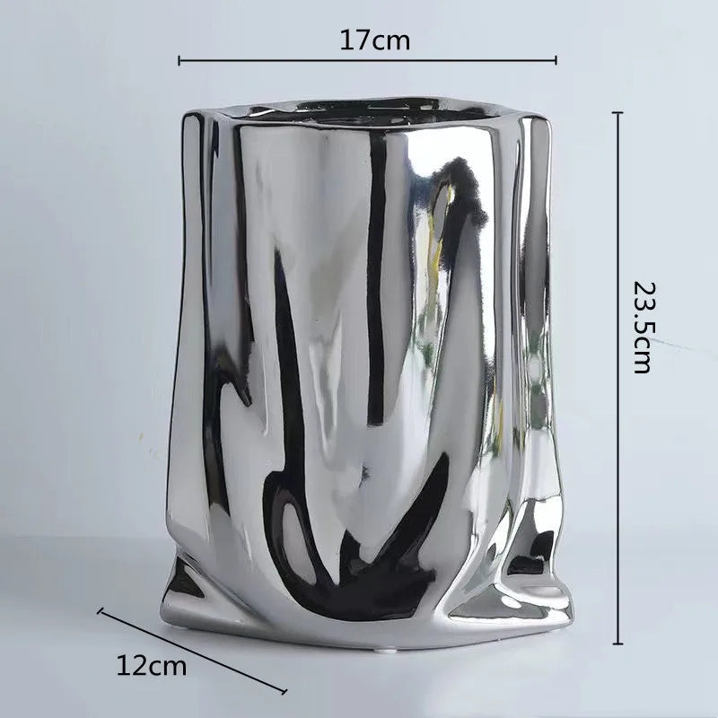 Silver or Gold Ruffled Flower Vase Ceramic Vase Porcelain