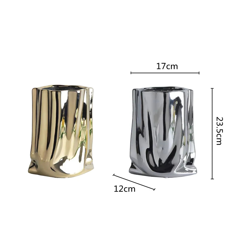 Silver or Gold Ruffled Flower Vase Ceramic Vase Porcelain