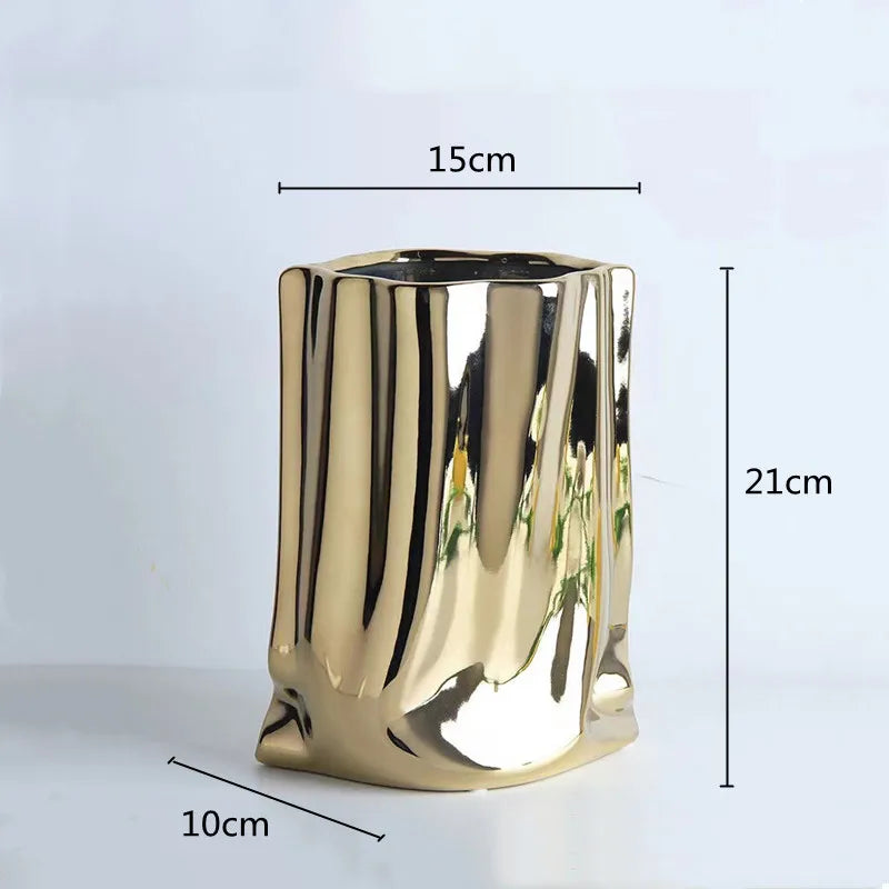 Silver or Gold Ruffled Flower Vase Ceramic Vase Porcelain