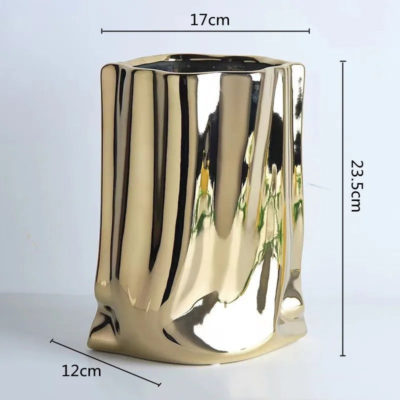 Silver or Gold Ruffled Flower Vase Ceramic Vase Porcelain