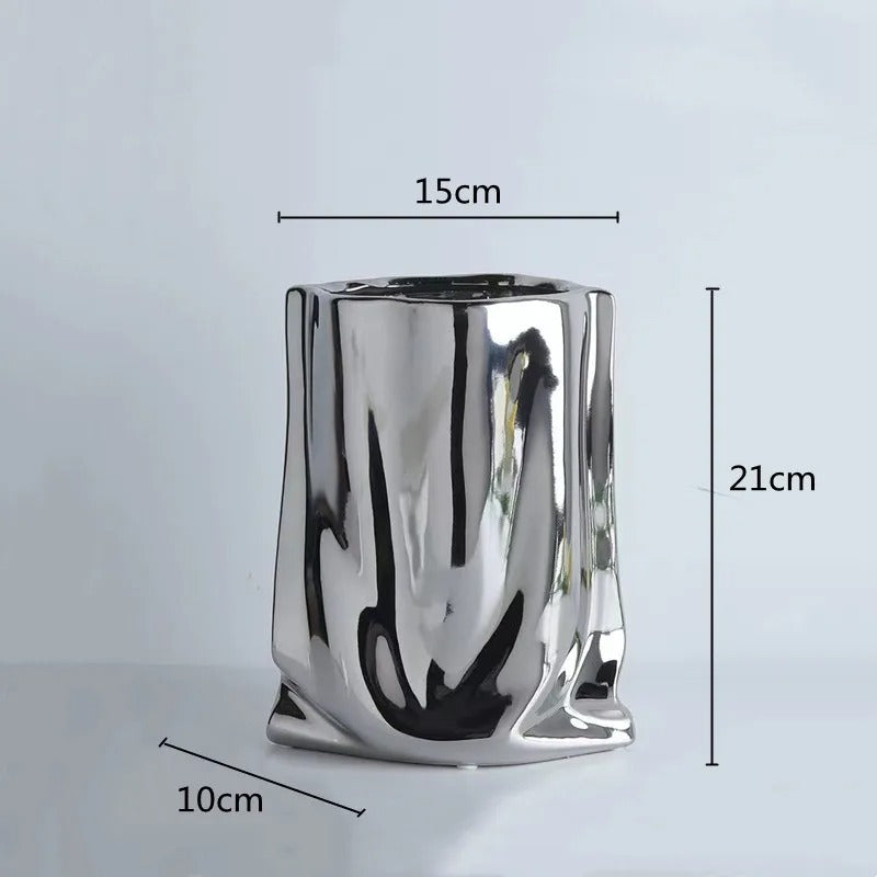 Silver or Gold Ruffled Flower Vase Ceramic Vase Porcelain