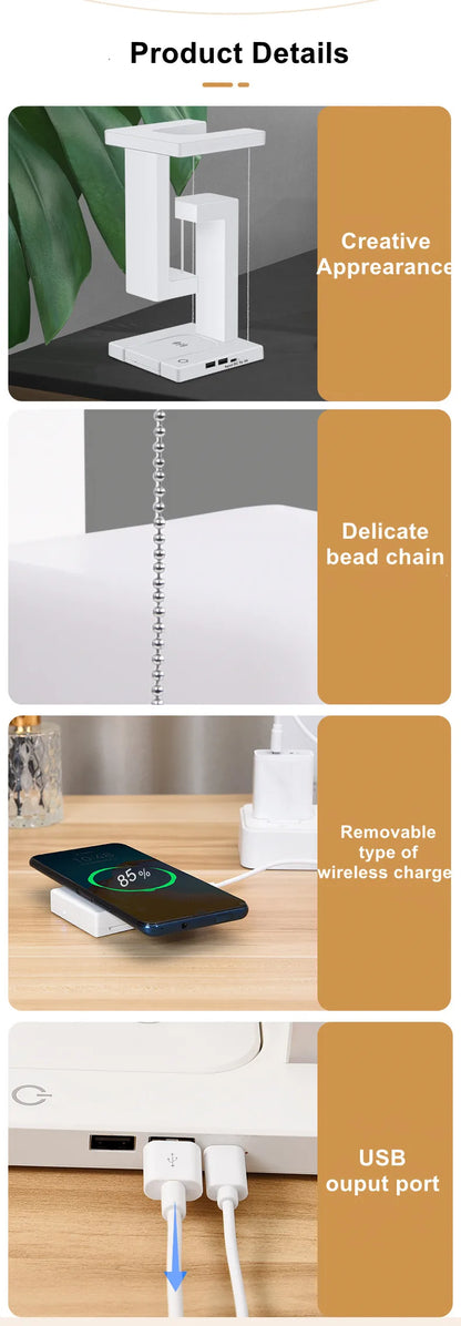 Novelty floating lamp with 10 W  detachable wireless charger light for bedroom/office