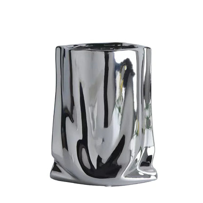 Silver or Gold  Ruffled Flower Vase Ceramic Vase Porcelain