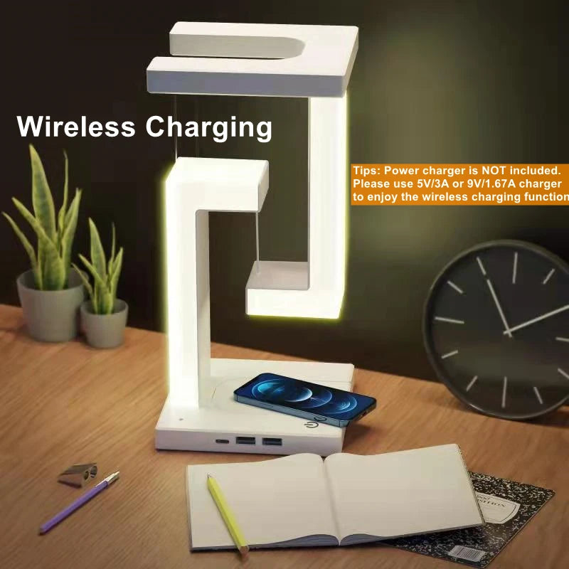 Novelty floating lamp with 10 W  detachable wireless charger light for bedroom/office