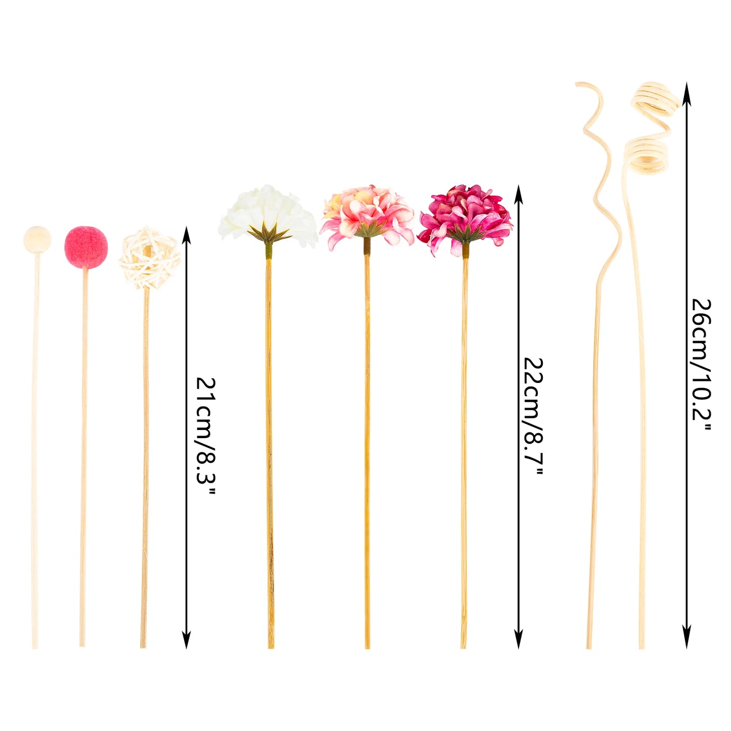 10PCS Pink Hydrangea Flower Rattan Sticks Fireless Fragrances Reed Diffuser