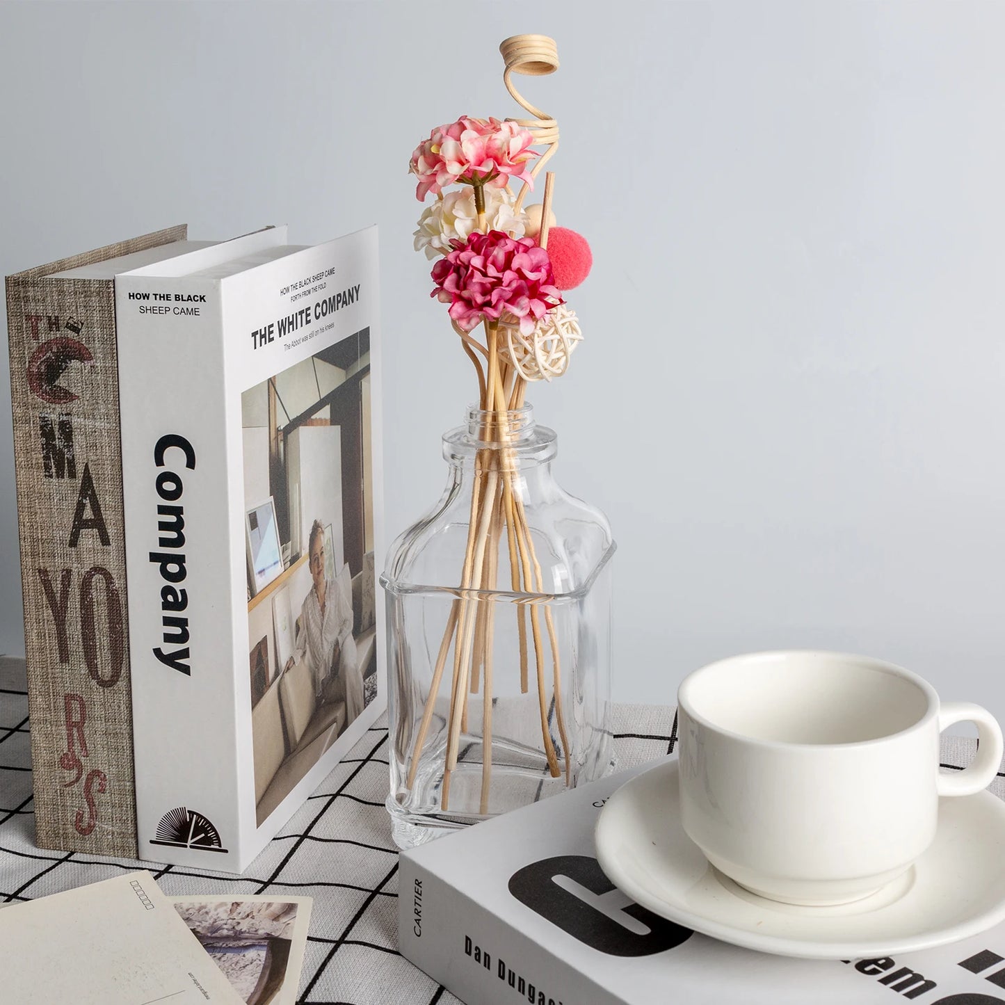 10PCS Pink Hydrangea Flower Rattan Sticks Fireless Fragrances Reed Diffuser