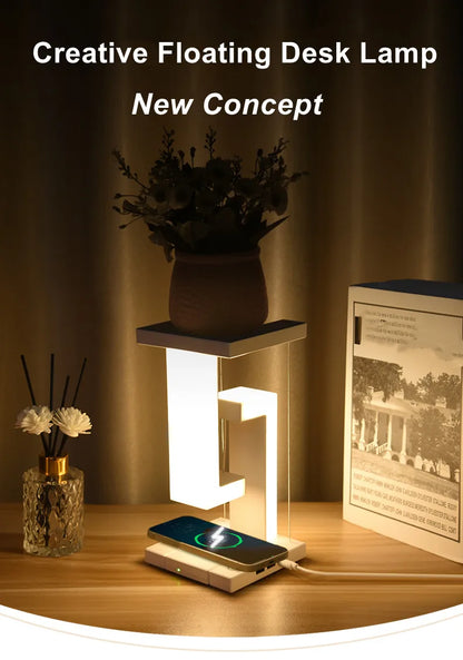 Novelty floating lamp with 10 W  detachable wireless charger light for bedroom/office