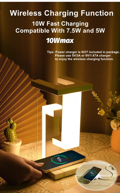 Novelty floating lamp with 10 W  detachable wireless charger light for bedroom/office