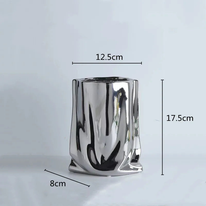 Silver or Gold  Ruffled Flower Vase Ceramic Vase Porcelain