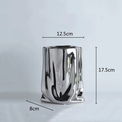 Silver or Gold  Ruffled Flower Vase Ceramic Vase Porcelain