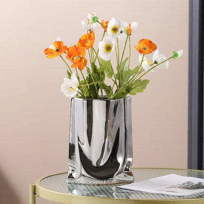 Silver or Gold  Ruffled Flower Vase Ceramic Vase Porcelain